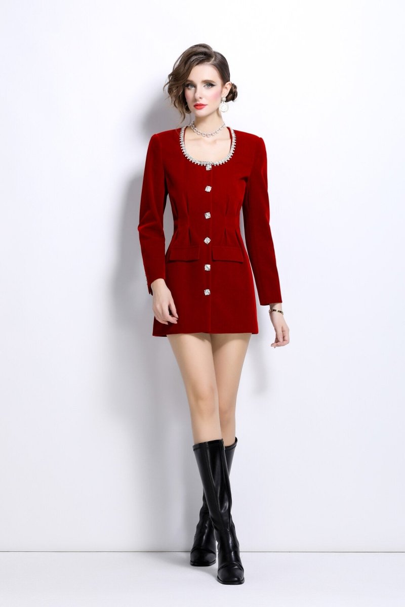 Scoop Neck Button Down Long Sleeve Coat Dress – view 5 | Salize