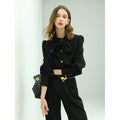 Smart Bow Tie Neck Button Down Black Shirt-0