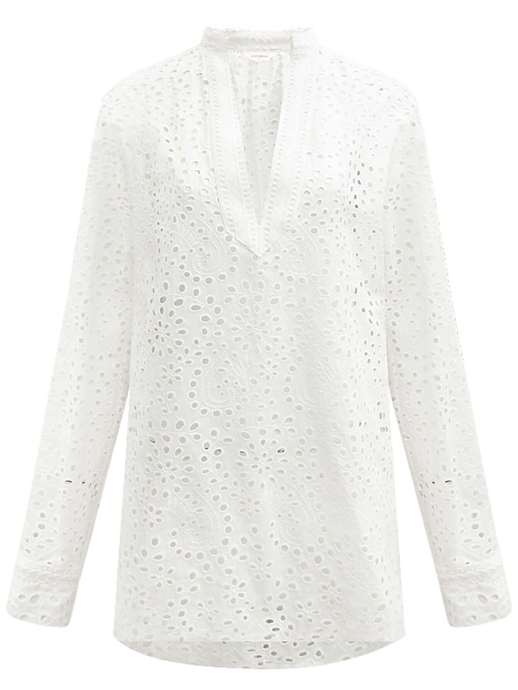 Sweet French Lace Cutwork White Cotton Shirt
