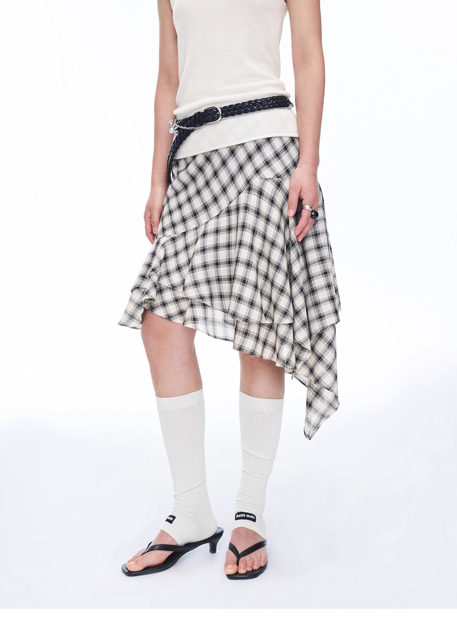 Tencel acetate plaid irregular A-line skirt"Full-level ballet"