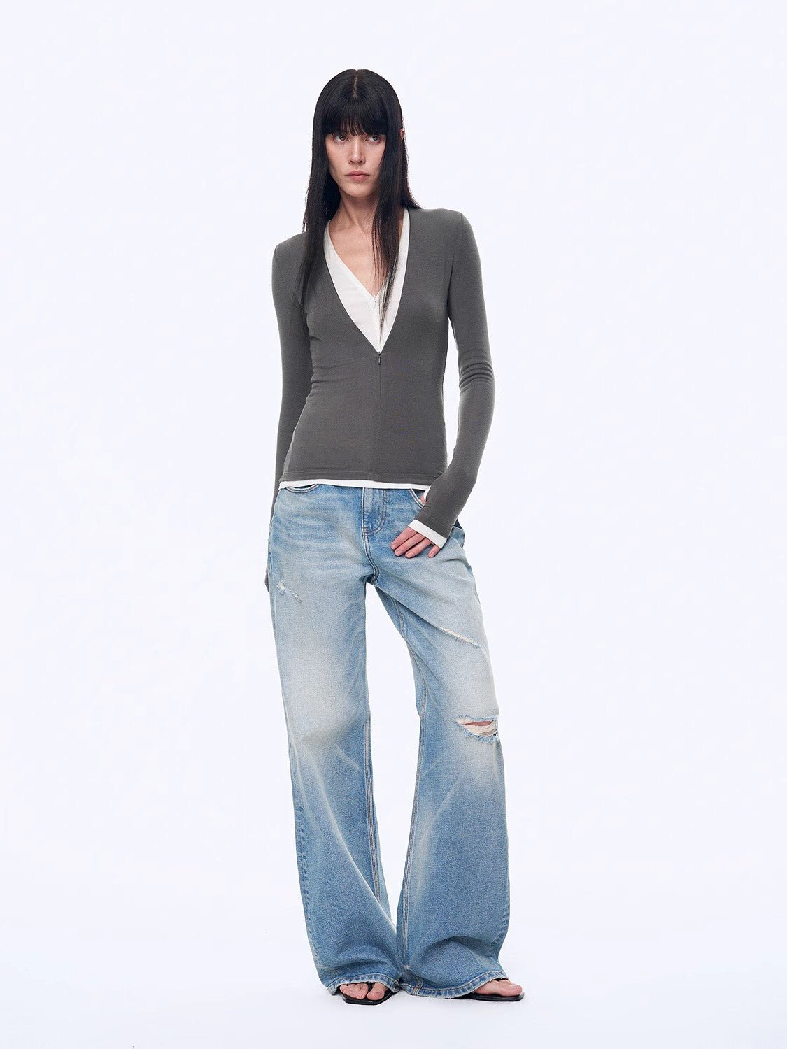 "West City Rhythm" Handmade Whisker Washed Flared Jeans Spring