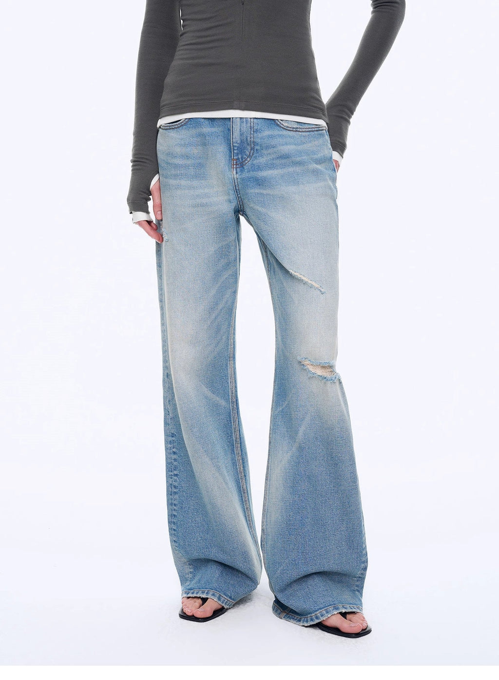 "West City Rhythm" Handmade Whisker Washed Flared Jeans Spring
