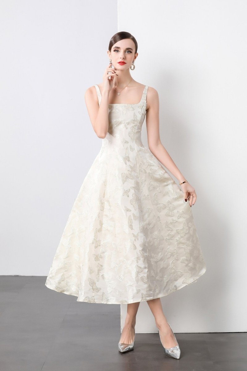 White Jacquard Square Neck Balletcore Wedding Dress – view 3 | Salize