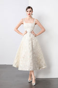 White Jacquard Square Neck Balletcore Wedding Dress | Salize