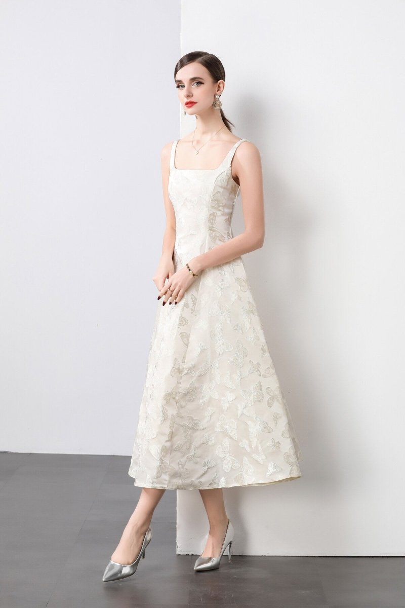 White Jacquard Square Neck Balletcore Wedding Dress – view 2 | Salize