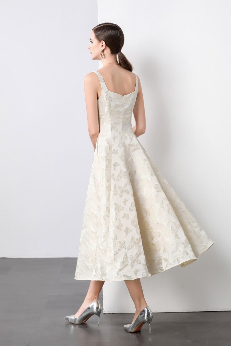 White Jacquard Square Neck Balletcore Wedding Dress – view 4 | Salize